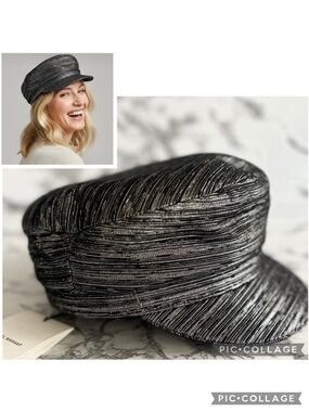 Isabel Marant Cap Metallic Black Silver Newsboy Streetwear Chic Sparkle NWT OS